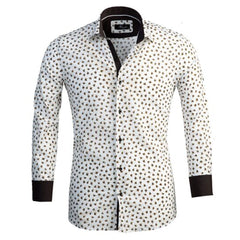 White with Brown Floral Mens Slim Fit Designer Dress Shirt - tailored Cotton Shirts for Work and - Amedeo Exclusive