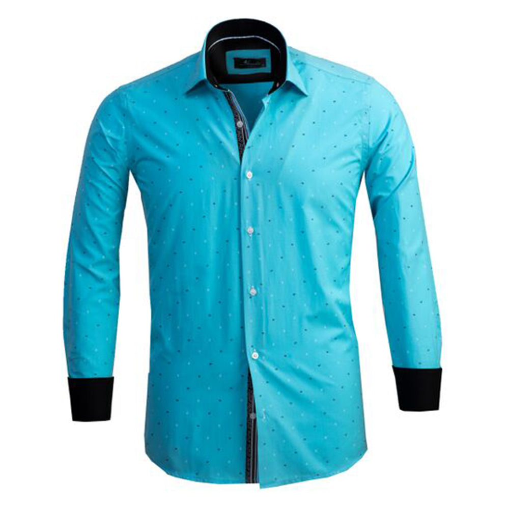 Turquoise Blue Diamonds  Mens Slim Fit Designer Dress Shirt - tailored Cotton Shirts for Work and Casual Wear - Amedeo Exclusive