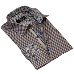Brown White Checkered Mens Slim Fit Designer Dress Shirt - tailored Cotton Shirts for Work and Casual Wear - Amedeo Exclusive