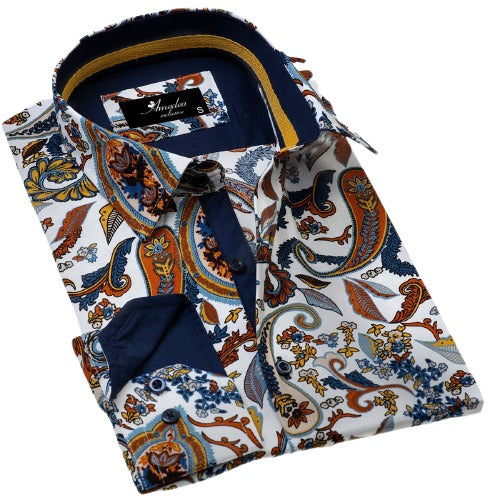 Colorful Paisley Mens Slim Fit Designer Dress Shirt - tailored Cotton Shirts for Work and Casual