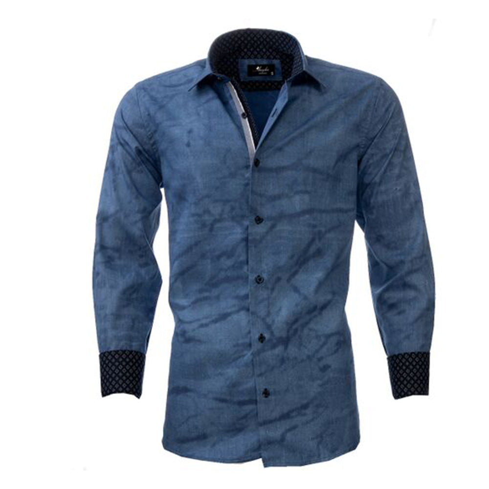 Denim Blue Mens Slim Fit Designer Dress Shirt - tailored Cotton Shirts for Work and Casual Wear - Amedeo Exclusive