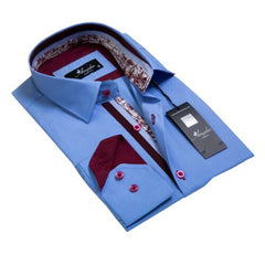 Blue with Burgandy Mens Slim Fit Designer Dress Shirt - tailored Cotton Shirts for Work and Casual - Amedeo Exclusive