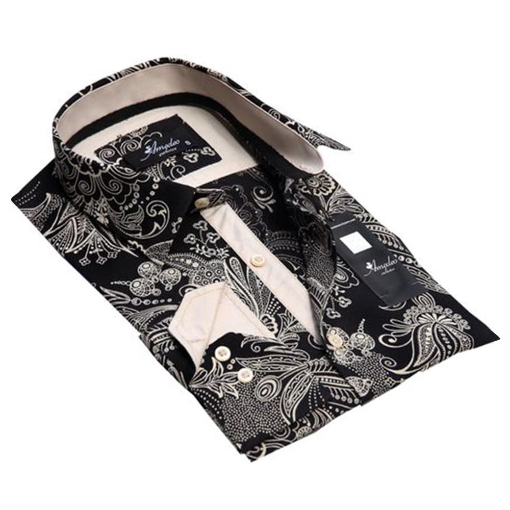 Black Gold Floral Mens Slim Fit Designer Dress Shirt - tailored Cotton Shirts for Work and Casual Wear - Amedeo Exclusive