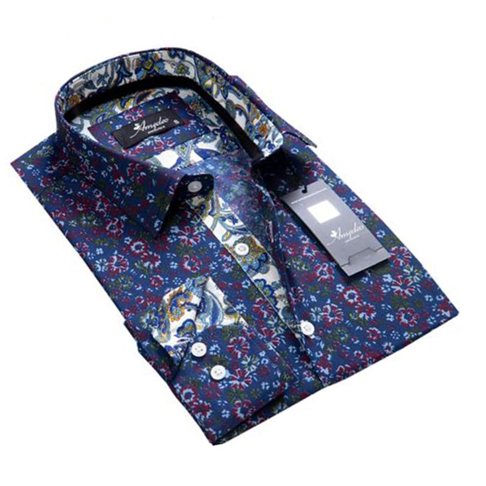 Blue Floral Mens Slim Fit Designer Dress Shirt - tailored Cotton Shirts for Work and Casual Wear - Amedeo Exclusive