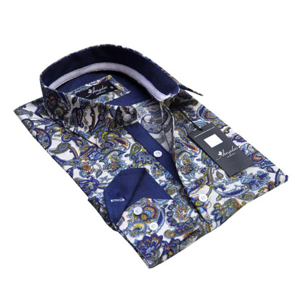 Multi Color Paisley Mens Slim Fit Designer Dress Shirt - tailored Cotton Shirts for Work and Casual Wear - Amedeo Exclusive