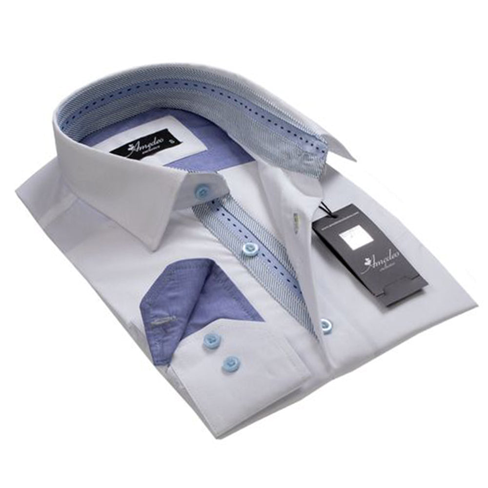 Solid White with Denim Blue Mens Slim Fit Designer Dress Shirt - tailored Cotton Shirts for Work and - Amedeo Exclusive