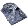 Navy Blue with White Paisley Mens Slim Fit Designer Dress Shirt - tailored Cotton Shirts for Work - Amedeo Exclusive