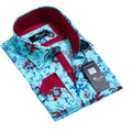 Turquoise Blue Paisley Mens Slim Fit Designer Dress Shirt - tailored Cotton Shirts for Work and - Amedeo Exclusive