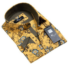 Yellow Floral Mens Slim Fit Designer Dress Shirt - tailored Cotton Shirts for Work and Casual Wear - Amedeo Exclusive