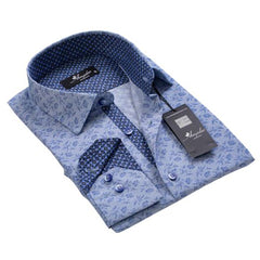 Light Blue Grey Floral Mens Slim Fit Designer Dress Shirt - tailored Cotton Shirts for Work and - Amedeo Exclusive