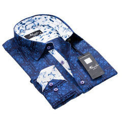 Electrical Blue Floral Mens Slim Fit Designer Dress Shirt - tailored Cotton Shirts for Work and - Amedeo Exclusive