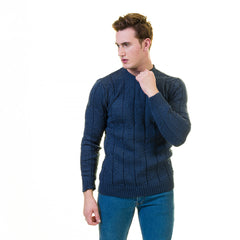 Dark Blue European Wool Luxury Zippered With Sweater Jacket Warm Winter Tailor Fit