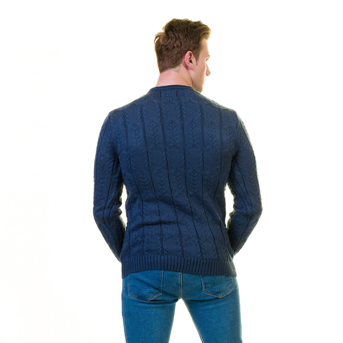 Dark Blue European Wool Luxury Zippered With Sweater Jacket Warm Winter Tailor Fit