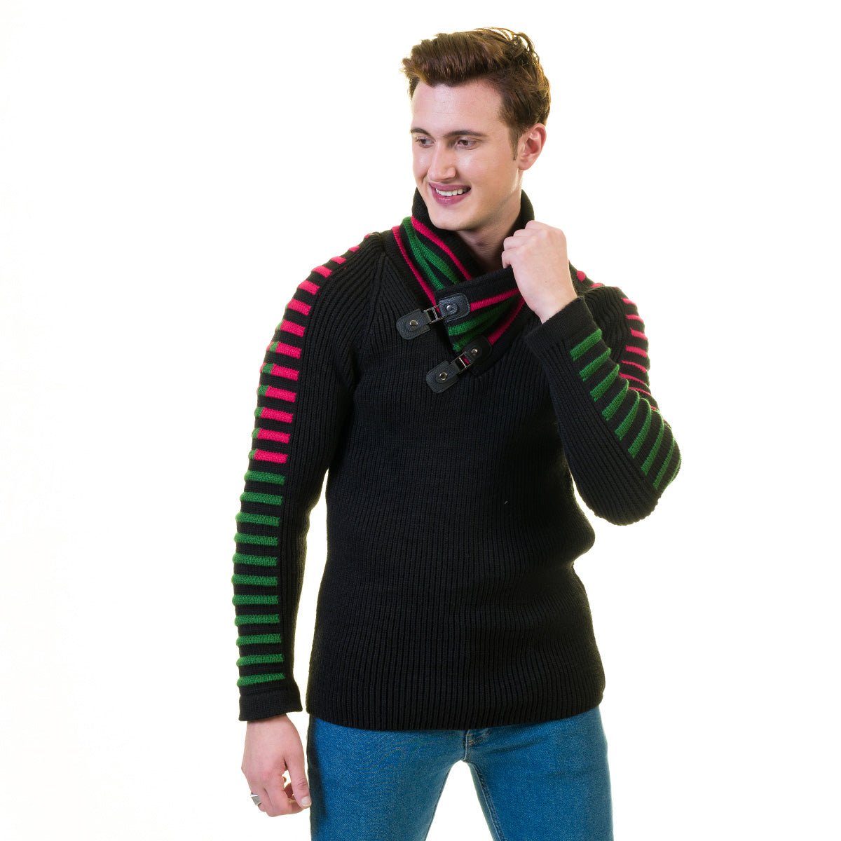 Black, Green and Red European Wool Luxury Zippered With Sweater Jacket Warm Winter Tailor Fit