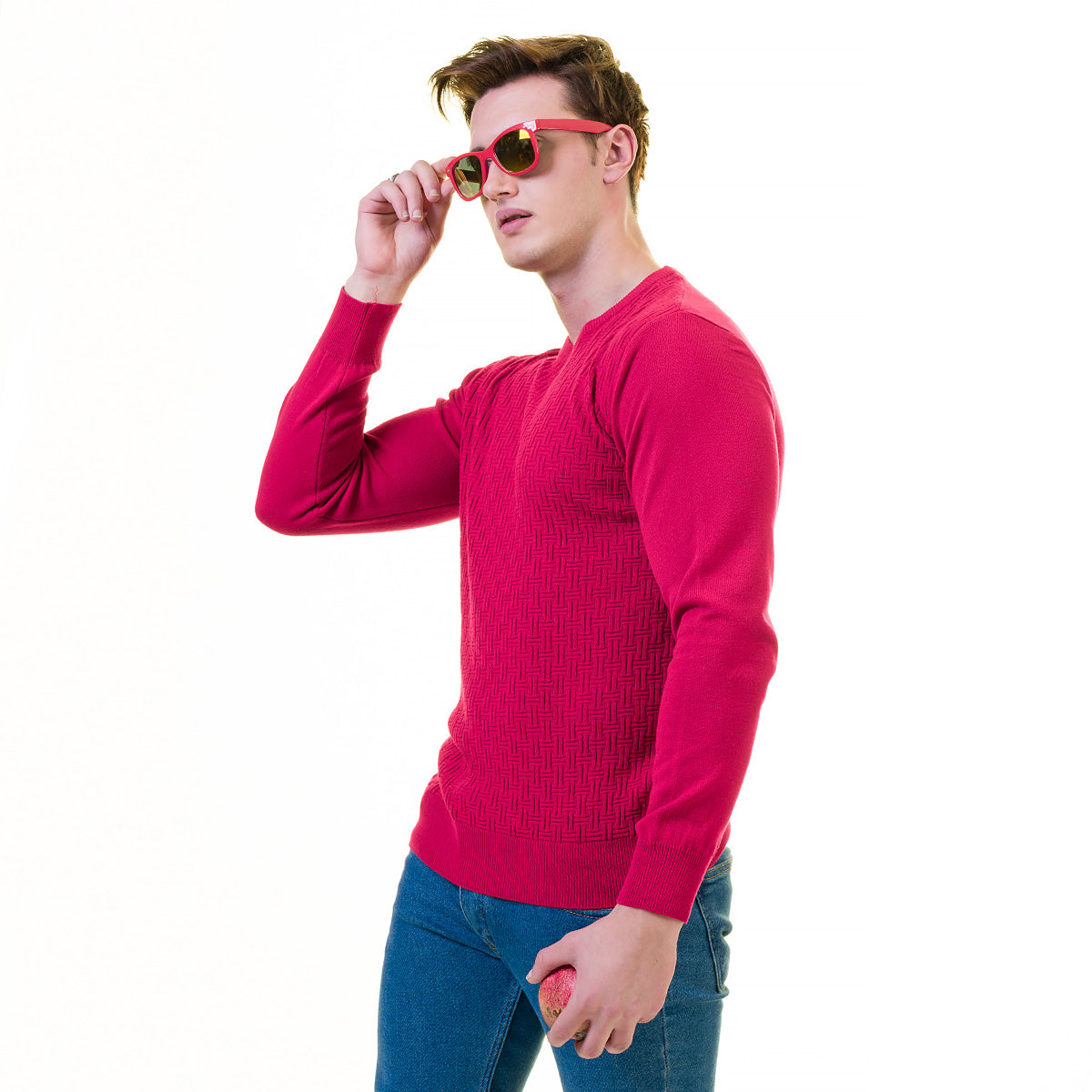 Dark Pink European Wool Luxury Zippered With Sweater Jacket Warm Winter Tailor Fit
