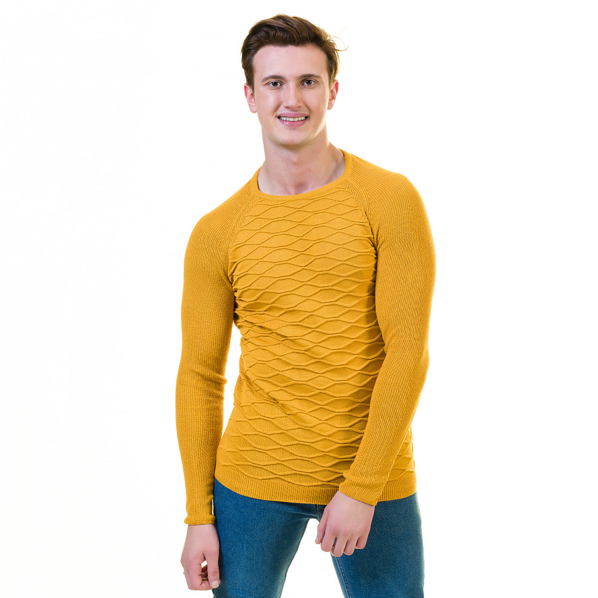 Yellow European Wool Luxury Zippered With Sweater Jacket Warm Winter Tailor Fit