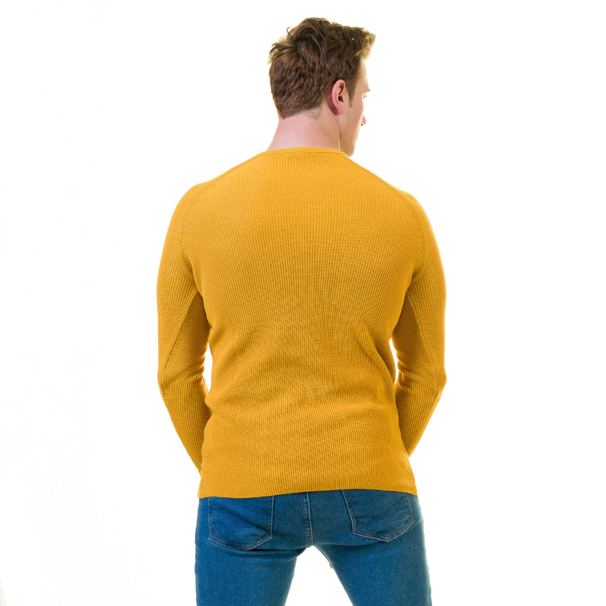 Yellow European Wool Luxury Zippered With Sweater Jacket Warm Winter Tailor Fit