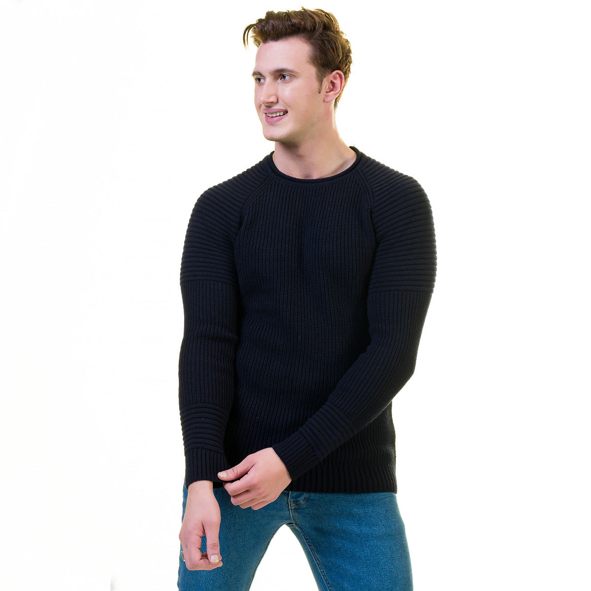 Black Plain European Wool Luxury Zippered With Sweater Jacket Warm Winter Tailor Fit