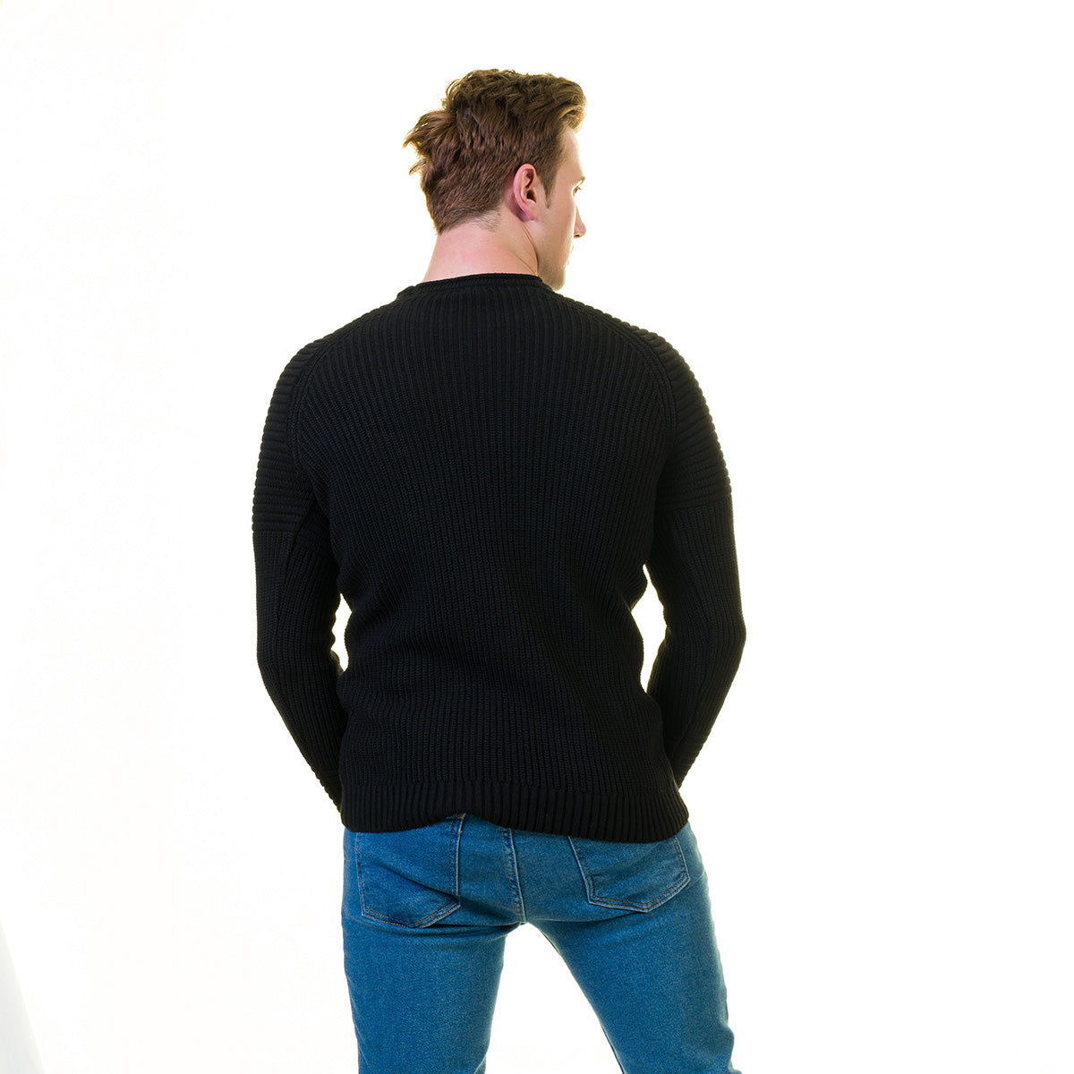 Solid Black Printed European Wool Luxury Zippered With Sweater Jacket Warm Winter Tailor Fit