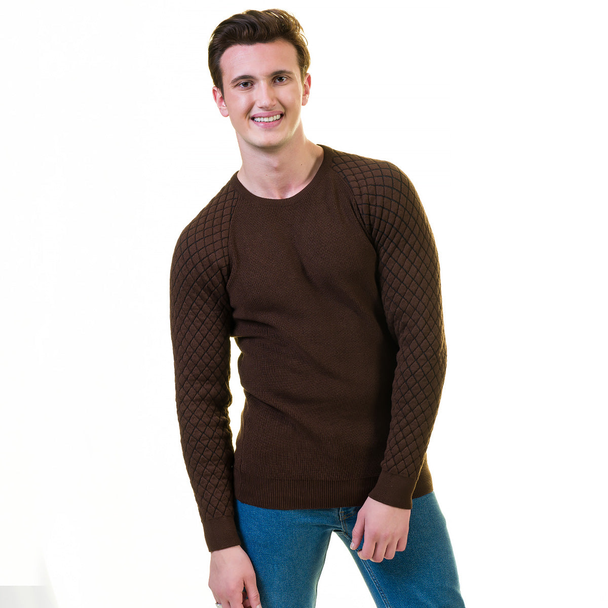 Dark Brown European Wool Luxury Zippered With Sweater Jacket Warm Winter Tailor Fit