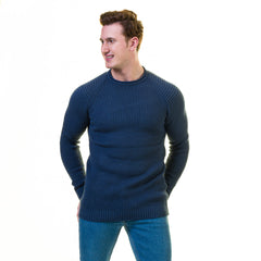 Blue Rounded Neck  European Wool Luxury Zippered With Sweater Jacket Warm Winter Tailor Fit