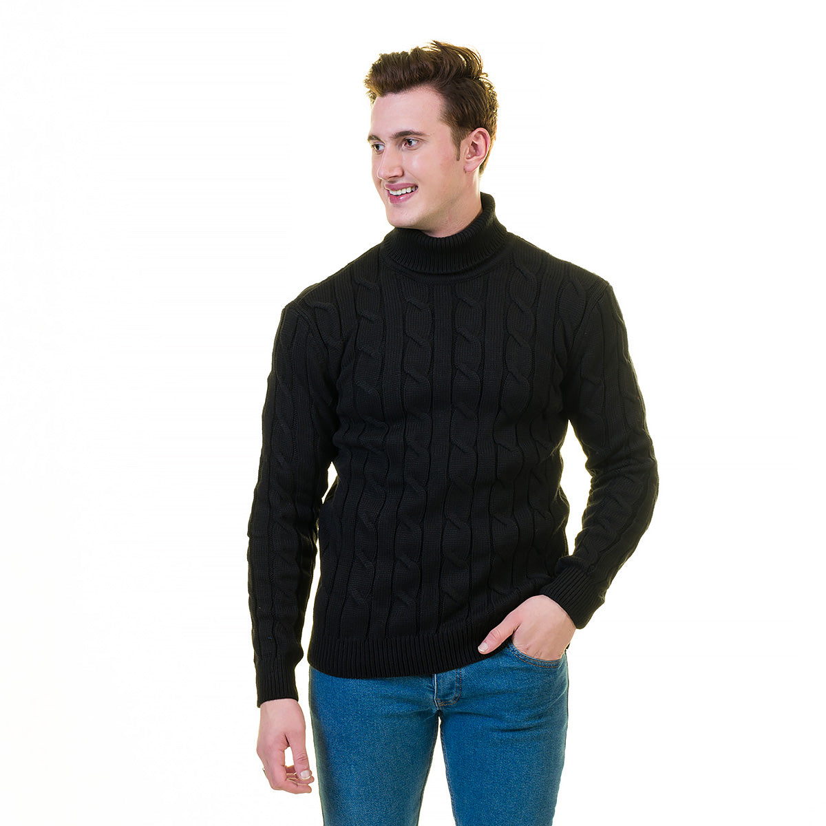 Black European Wool Luxury Zippered With Sweater Jacket Warm Winter Tailor Fit