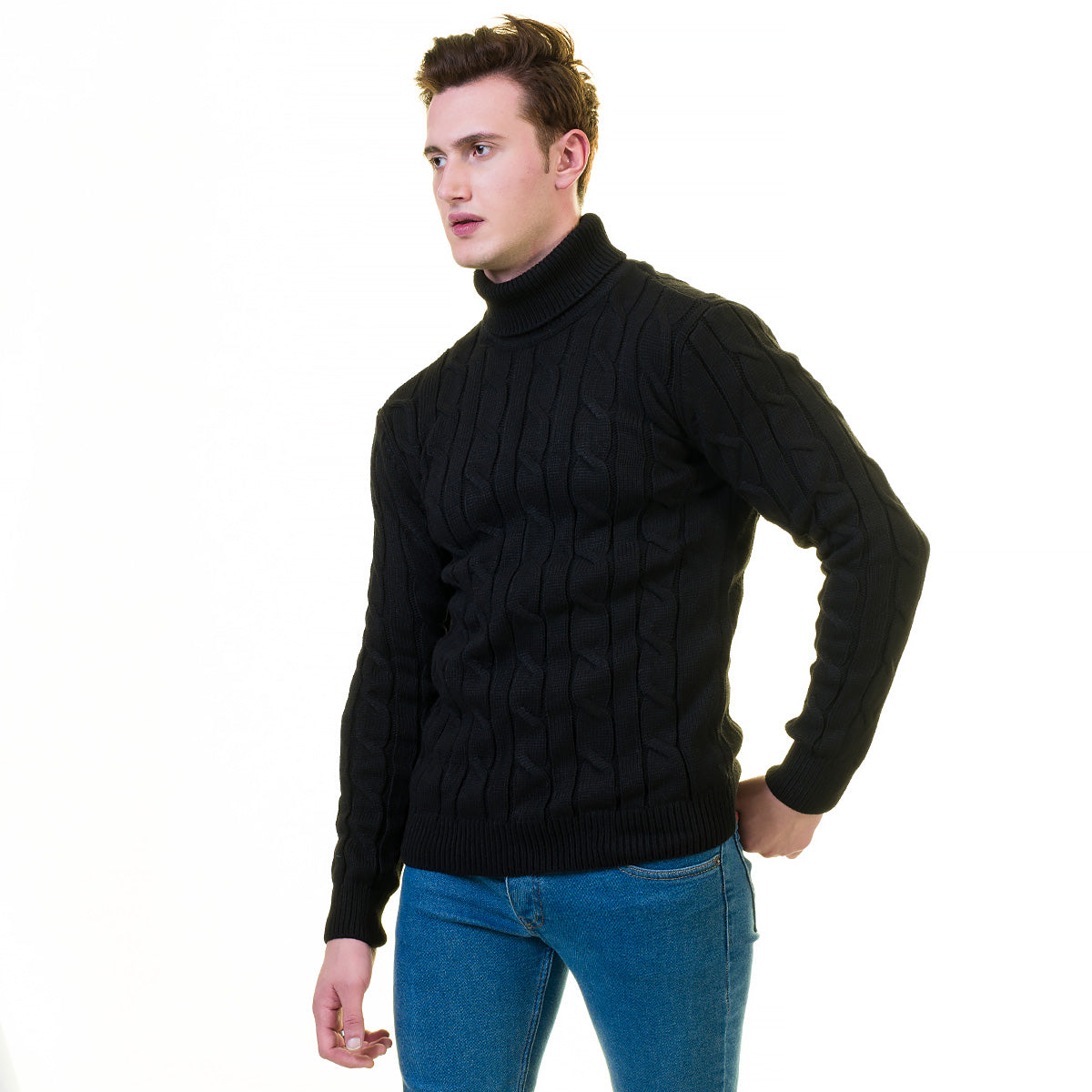 Black European Wool Luxury Zippered With Sweater Jacket Warm Winter Tailor Fit