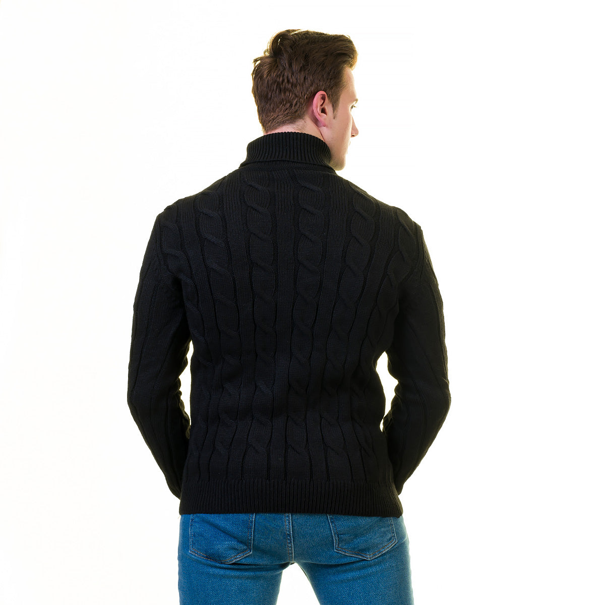 Black European Wool Luxury Zippered With Sweater Jacket Warm Winter Tailor Fit