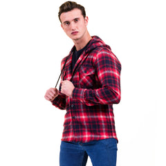 Red White Black Check European Wool Luxury Zippered With Hoodie Sweater Jacket Warm Winter Tailor Fit