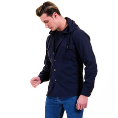 Solid Navy Blue European Wool Luxury Zippered With Hoodie Sweater Jacket Warm Winter Tailor Fit