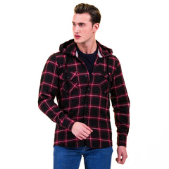 Black Red Check European Wool Luxury Zippered With Hoodie Sweater Jacket Warm Winter Tailor Fit