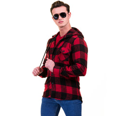 Red Black Check European Wool Luxury Zippered With Hoodie Sweater Jacket Warm Winter Tailor Fit