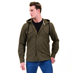 Solid Olive Green European Wool Luxury Zippered With Hoodie Sweater Jacket Warm Winter Tailor Fit