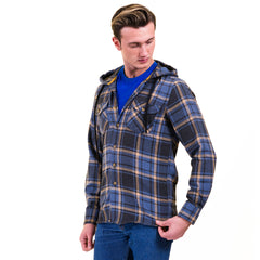 Blue Tan Check European Wool Luxury Zippered With Hoodie Sweater Jacket Warm Winter Tailor Fit