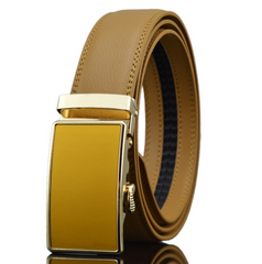 Amedeo Exclusive Men's Tan Belt Gold Tan Buckle Leather - Amedeo Exclusive