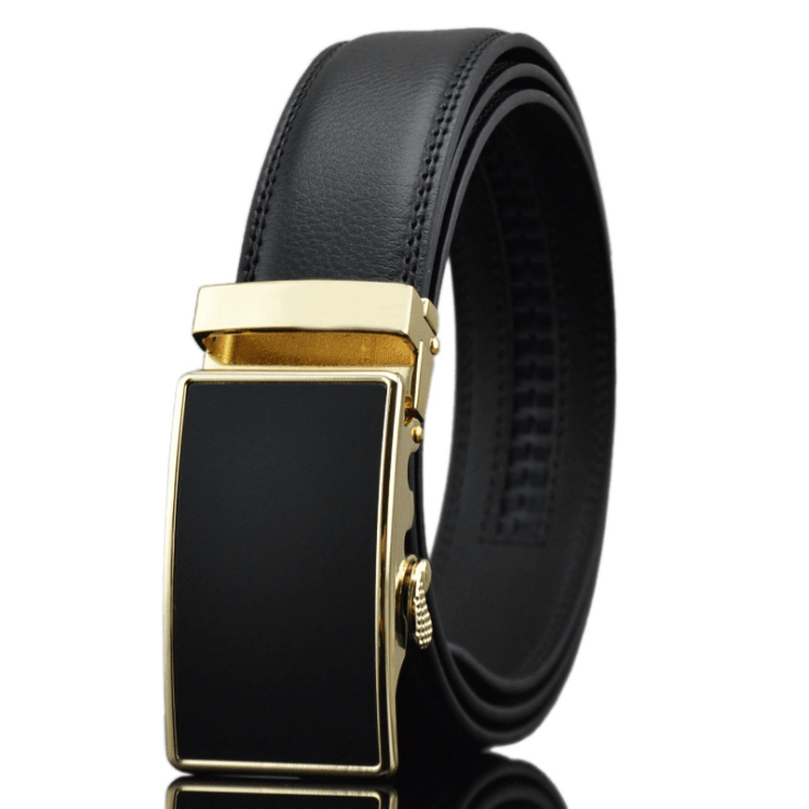 Amedeo Exclusive Men's Black Belt Black Gold Buckle Leather - Amedeo Exclusive