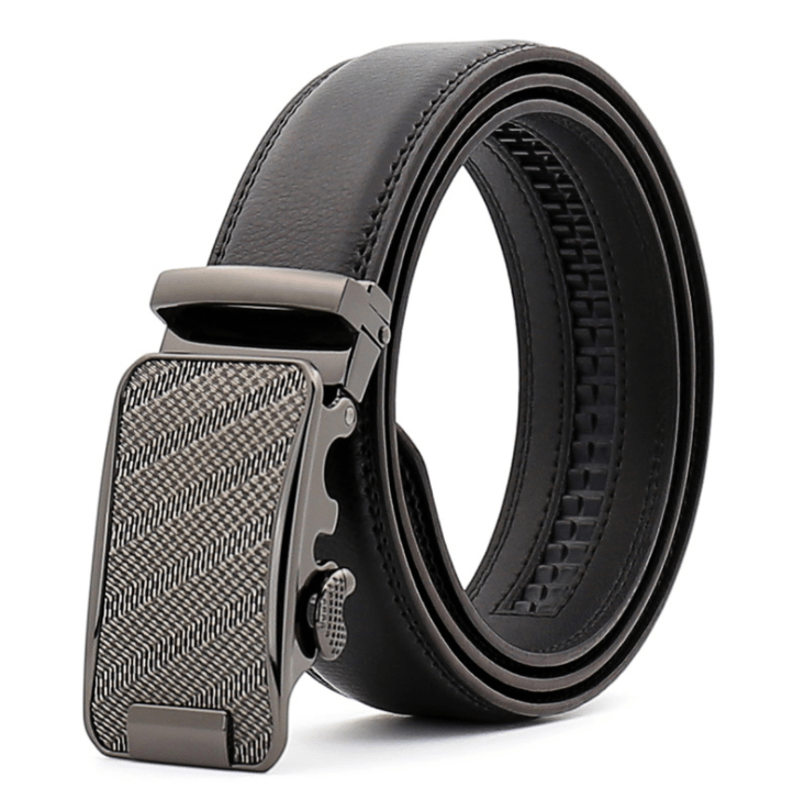 Amedeo Exclusive Men's Black Belt Silver Textured Buckle Leather - Amedeo Exclusive