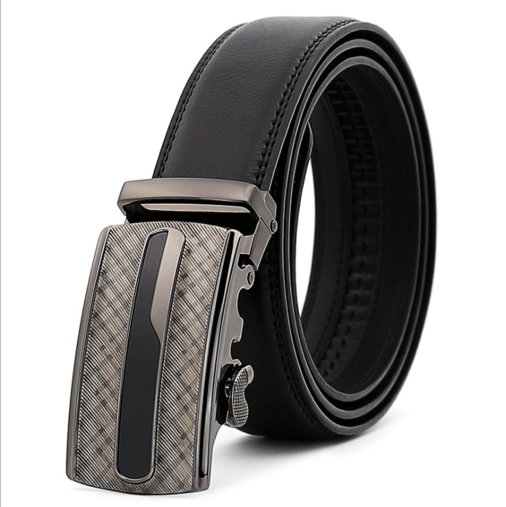 Amedeo Exclusive Men's Black Belt Checkered Buckle Leather - Amedeo Exclusive