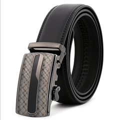 Amedeo Exclusive Men's Black Belt Checkered Buckle Leather - Amedeo Exclusive