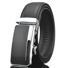 Amedeo Exclusive Men's Black Belt Silver Buckle Leather - Amedeo Exclusive