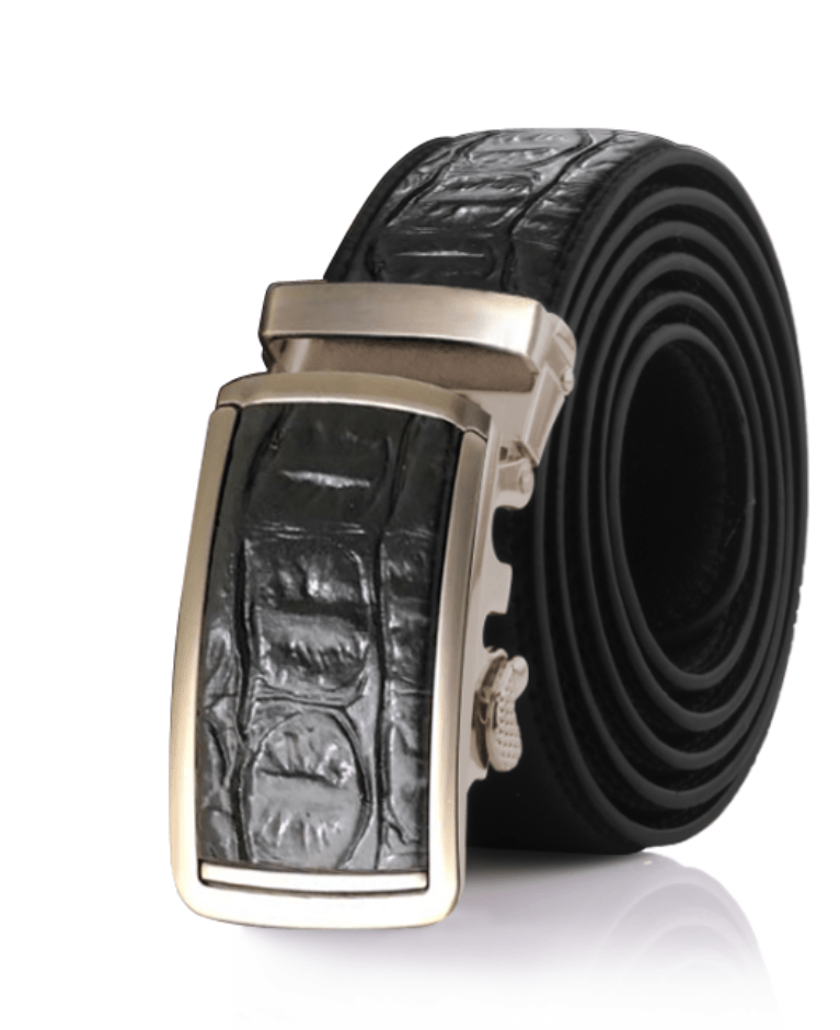Amedeo Exclusive Men's Automatic Buckle Crocodile Black Leather Belt - Amedeo Exclusive