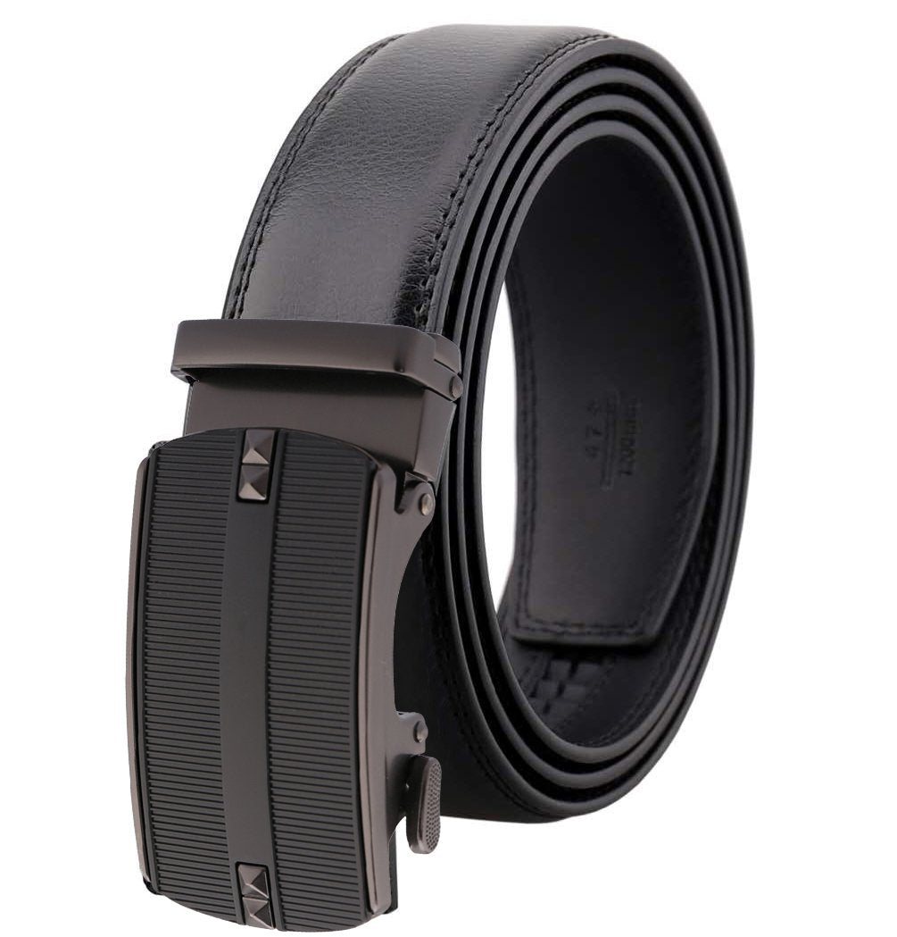 Amedeo Exclusive Men's Black Automatic Buckle Cowskin Black Leather Belt - Amedeo Exclusive