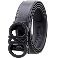 Amedeo Exclusive Men's Black Slide Buckle Black Leather Belt - Amedeo Exclusive