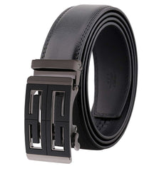Amedeo Exclusive Men's Black Slide Automatic Buckle Black Leather Belt - Amedeo Exclusive