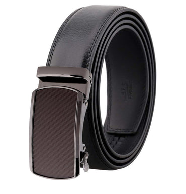 Amedeo Exclusive Men's Brown Dot Slide Buckle Black Leather Belt - Amedeo Exclusive