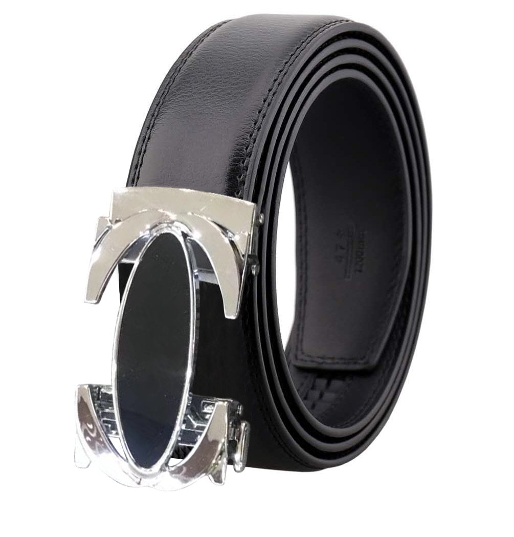 Amedeo Exclusive Men's Black and Silver Buckle Black Leather Belt - Amedeo Exclusive