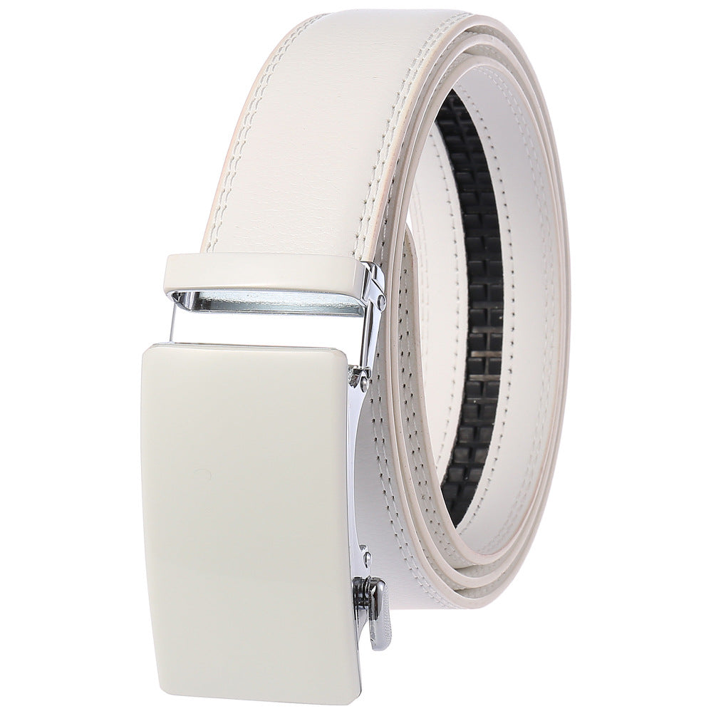 Men's White Belt Grey Buckle Standard Leather - Amedeo Exclusive