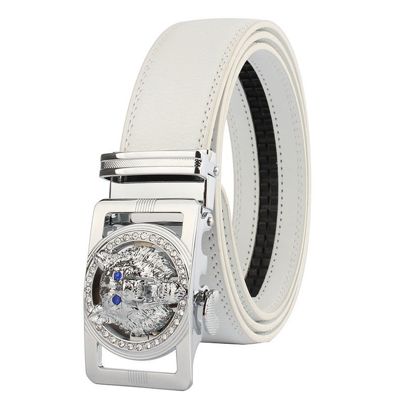 Men's White Belt Silver Buckle Standard Leather - Amedeo Exclusive