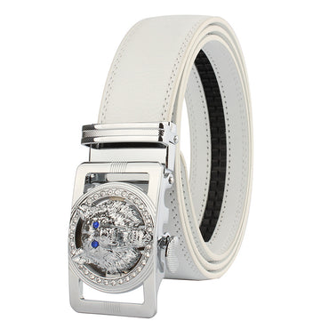 Men's White Belt Silver Buckle Standard Leather - Amedeo Exclusive