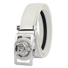 Men's White Belt Silver Buckle Standard Leather - Amedeo Exclusive